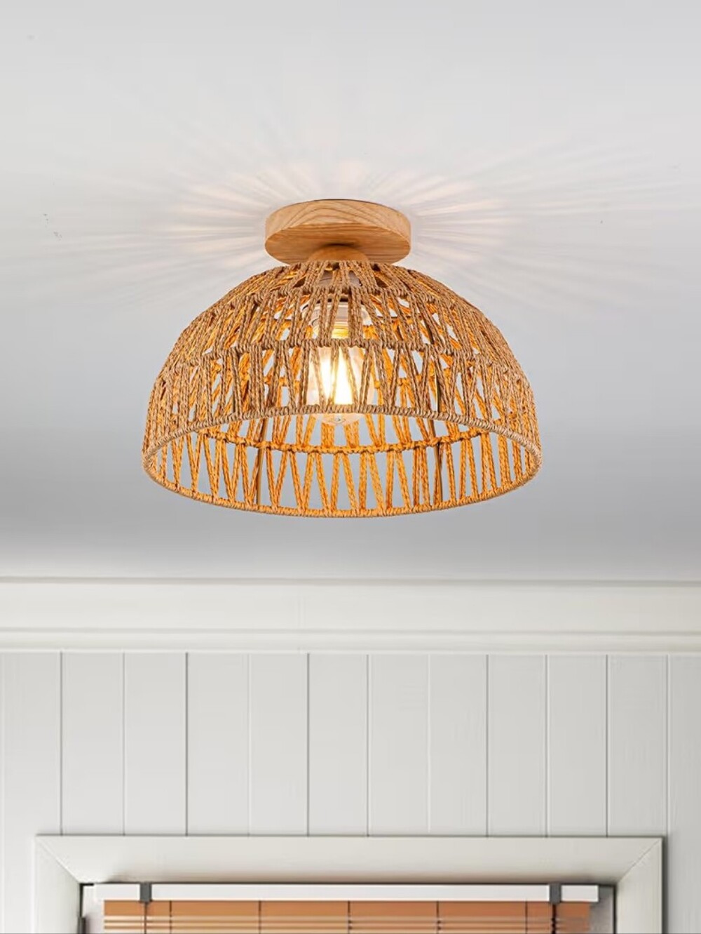 Woven Rattan Semi-Flush Ceiling Light